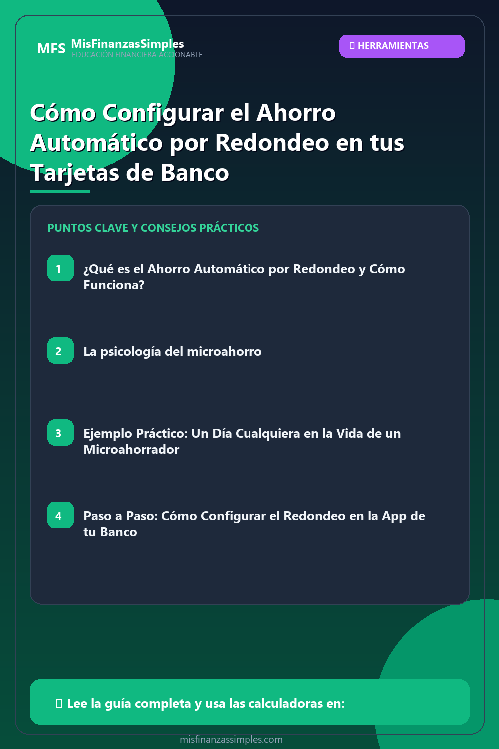 Infografía resumen: Cómo Configurar el Ahorro Automático por Redondeo en tus Tarjetas de Banco