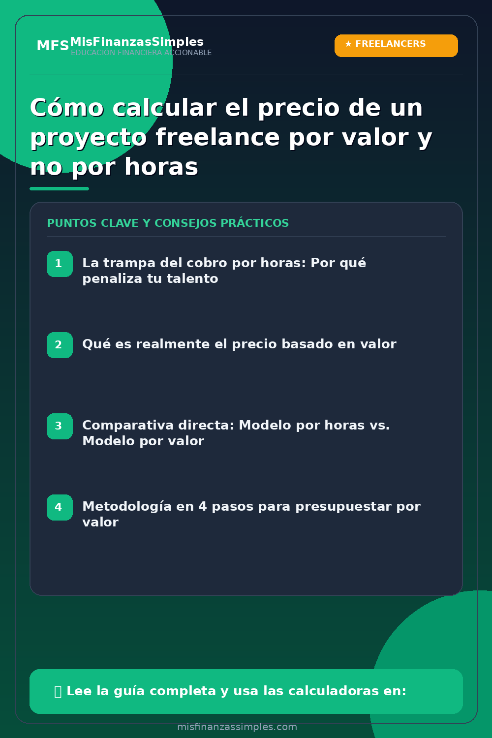 Infografía resumen: Cómo calcular el precio de un proyecto freelance por valor y no por horas