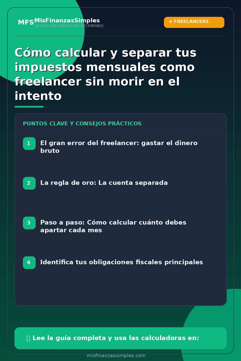 Infografía resumen: Cómo calcular y separar tus impuestos mensuales como freelancer sin morir en el intento
