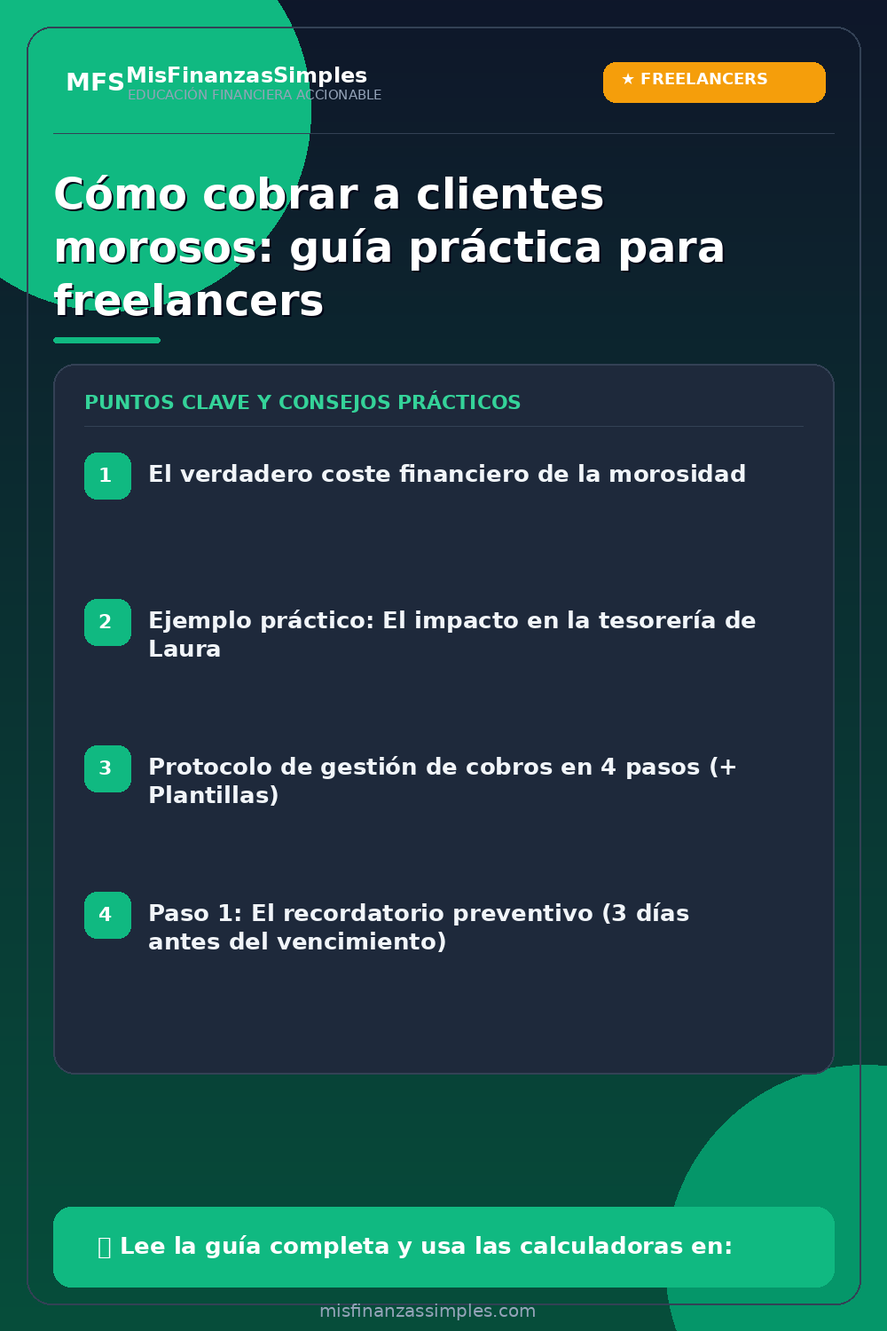 Infografía resumen: Cómo cobrar a clientes morosos: guía práctica para freelancers