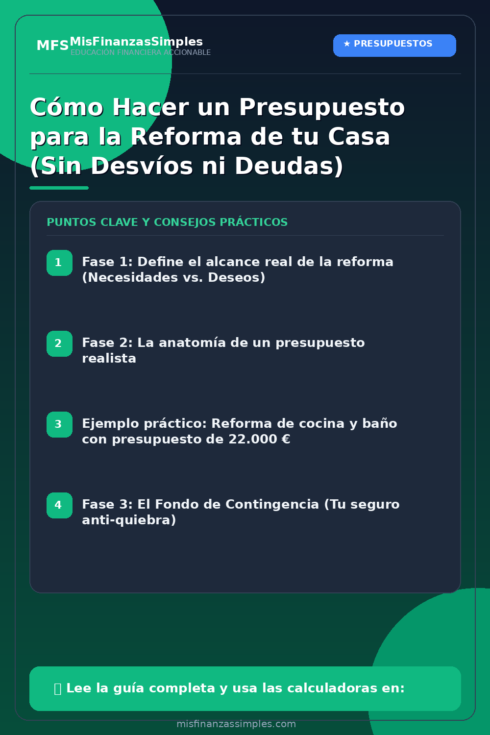 Infografía resumen: Cómo Hacer un Presupuesto para la Reforma de tu Casa (Sin Desvíos ni Deudas)