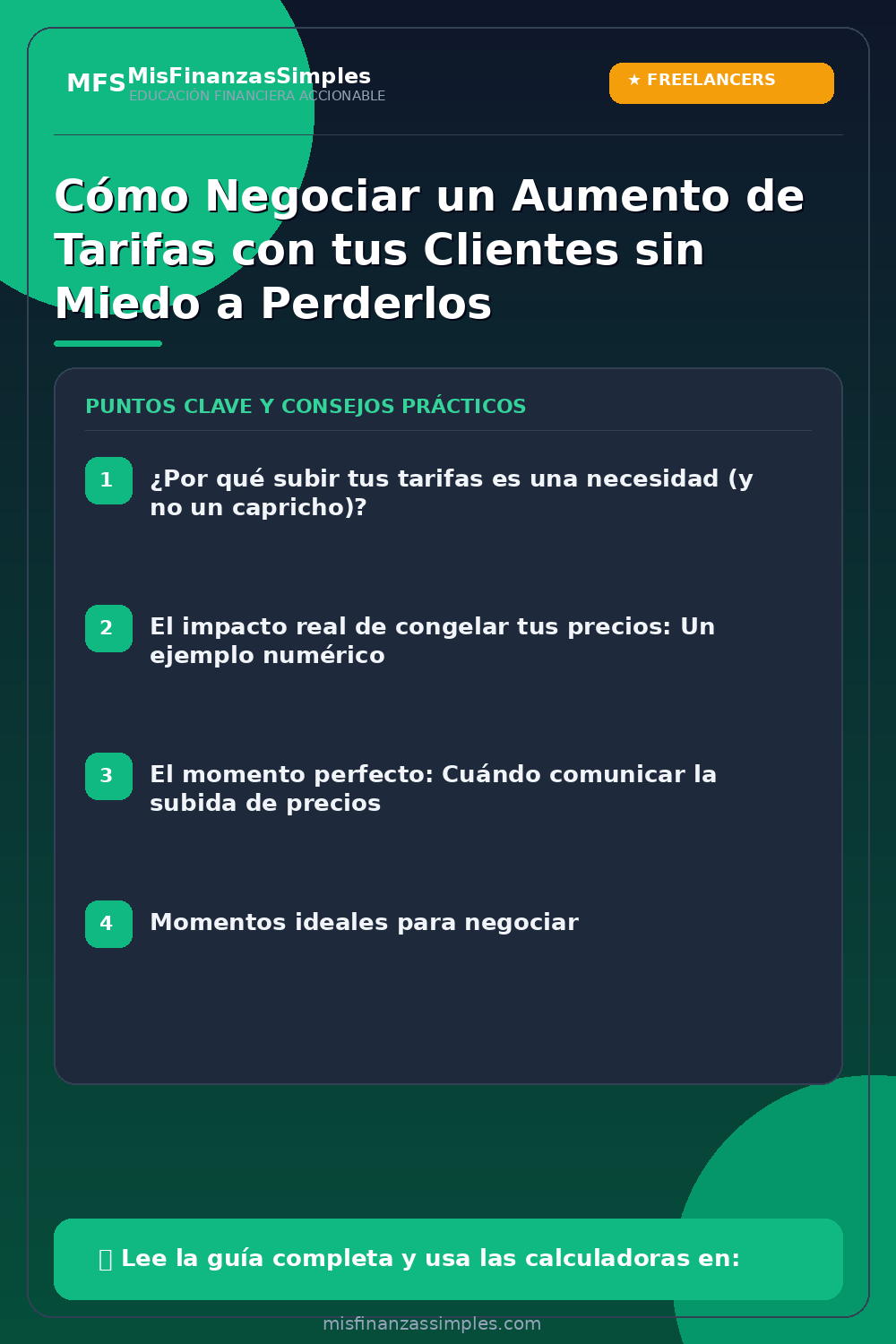 Infografía resumen: Cómo Negociar un Aumento de Tarifas con tus Clientes sin Miedo a Perderlos