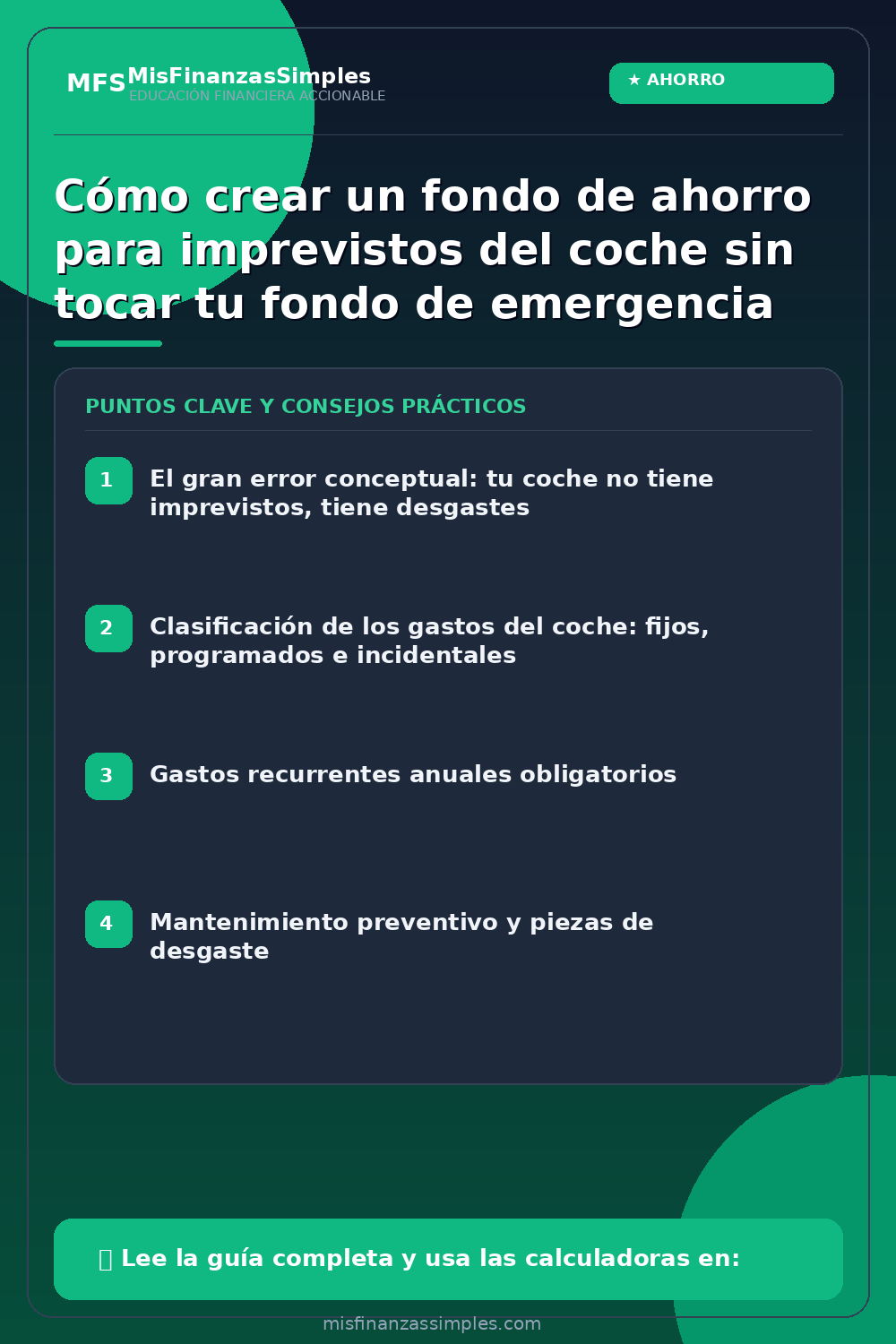 Infografía resumen: Cómo crear un fondo de ahorro para imprevistos del coche sin tocar tu fondo de emergencia