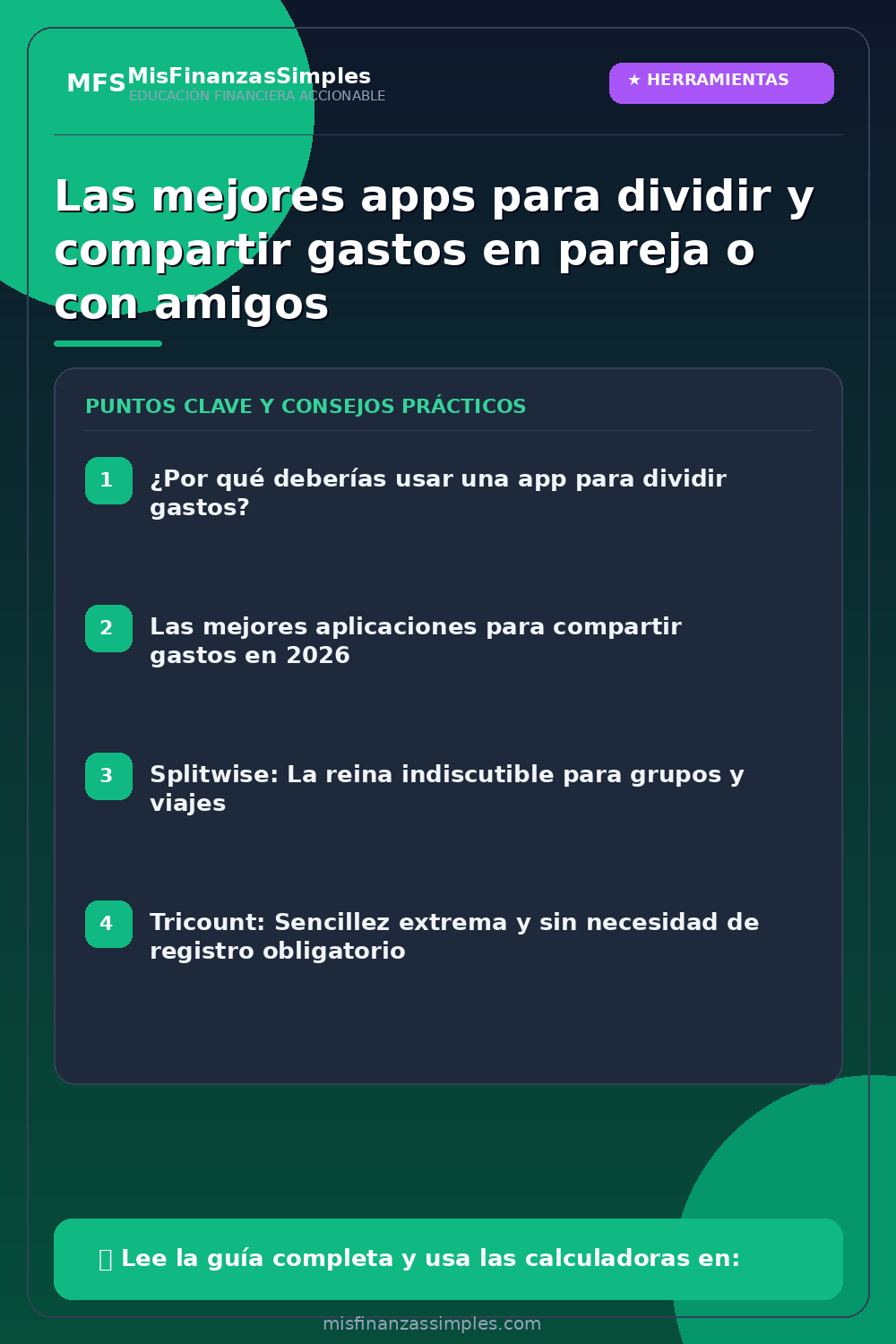 Infografía resumen: Las mejores apps para dividir y compartir gastos en pareja o con amigos