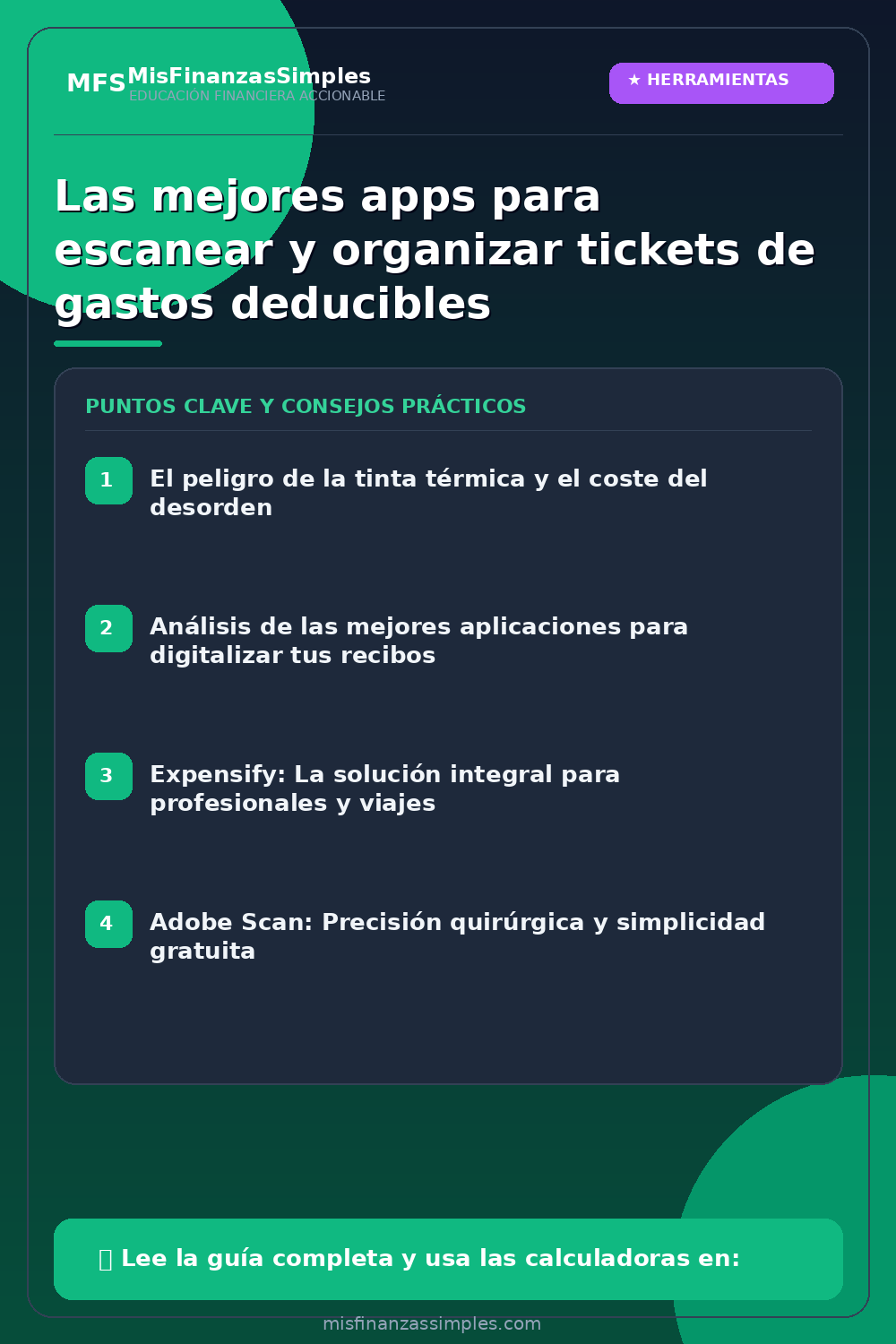 Infografía resumen: Las mejores apps para escanear y organizar tickets de gastos deducibles