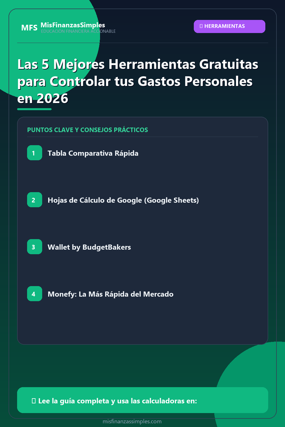 Infografía resumen: Las 5 Mejores Herramientas Gratuitas para Controlar tus Gastos Personales en 2026