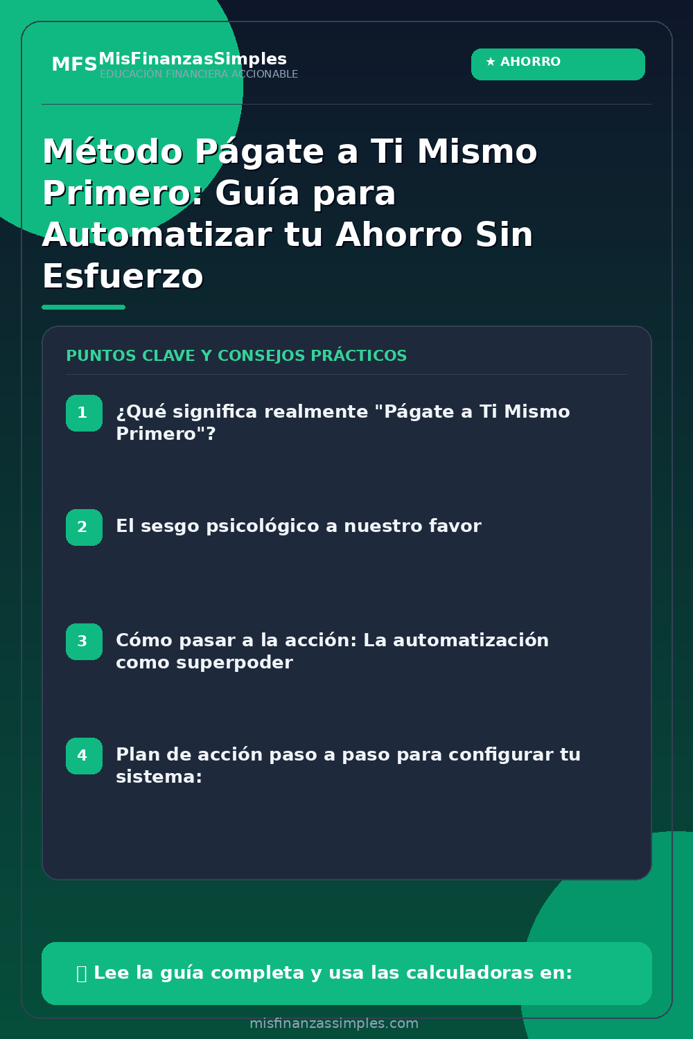 Infografía resumen: Método Págate a Ti Mismo Primero: Guía para Automatizar tu Ahorro Sin Esfuerzo