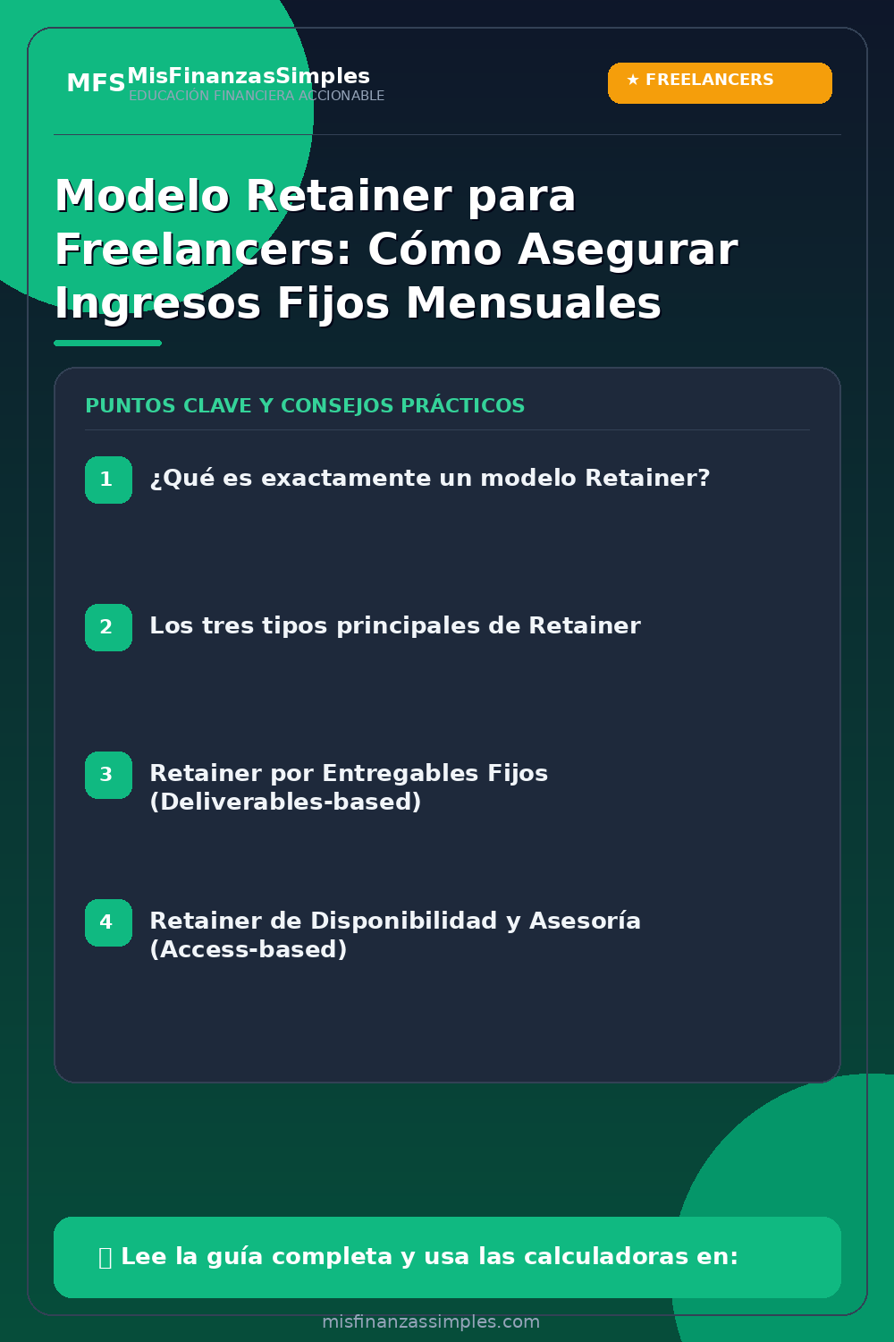 Infografía resumen: Modelo Retainer para Freelancers: Cómo Asegurar Ingresos Fijos Mensuales