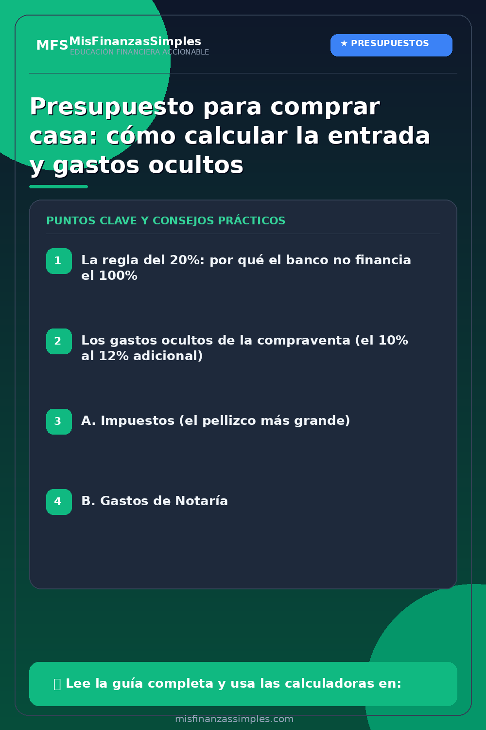 Infografía resumen: Presupuesto para comprar casa: cómo calcular la entrada y gastos ocultos