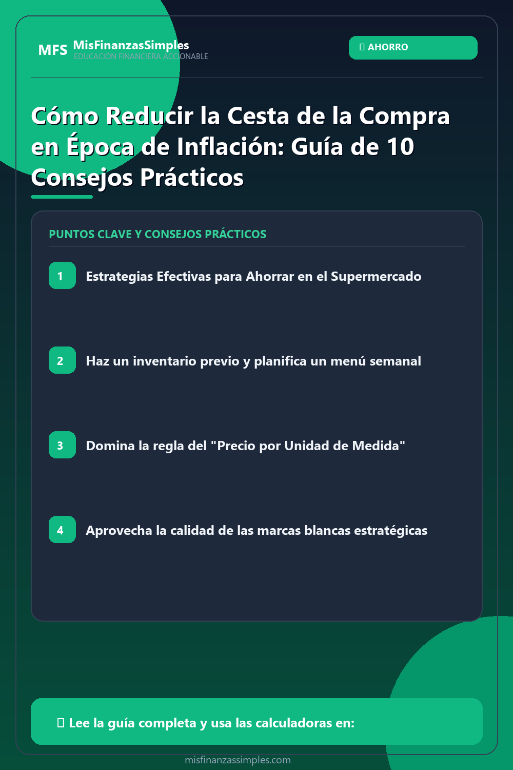 Infografía resumen: Cómo Reducir la Cesta de la Compra en Época de Inflación: Guía de 10 Consejos Prácticos