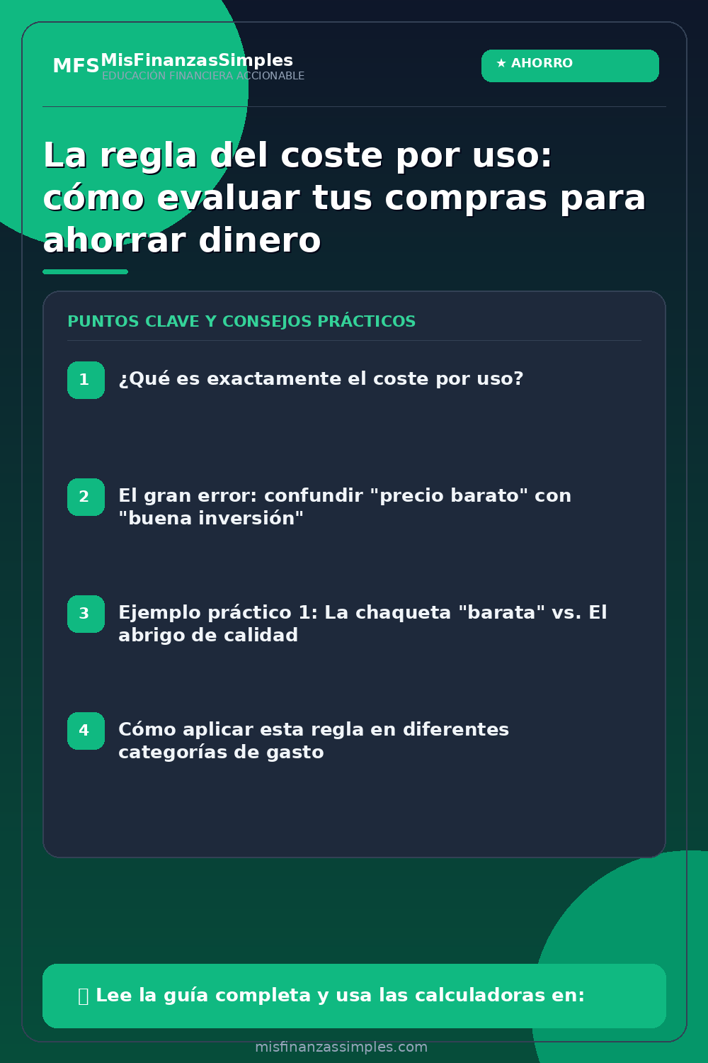 Infografía resumen: La regla del coste por uso: cómo evaluar tus compras para ahorrar dinero